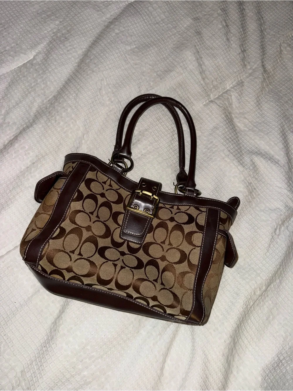 Coach Brown Signature Canvas Tote with Leather Trim